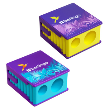 Точилка пластиковая Berlingo Flower Art, с контейнером, 2 отверстия, ассортимент