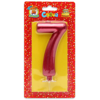 Свеча для торта Цифра 7, Красный металлик большая