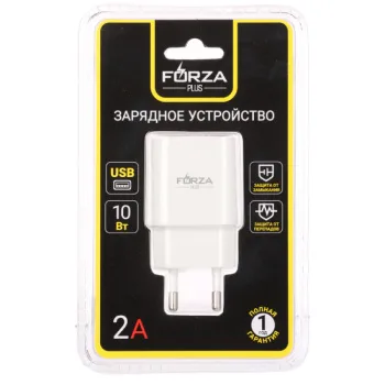 Сетевое зарядное устройство FORZA белый, USB-А 10Вт  