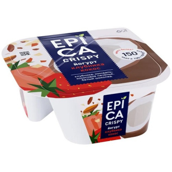 Йогурт Epica Crispy клубника, кокос, печенье, миндаль, шоколад 7,3%, 138г