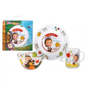 Набор Маша и Медведь Школа 3 пр кружка250мл салатник13см тарелка19,5см ММН3-4