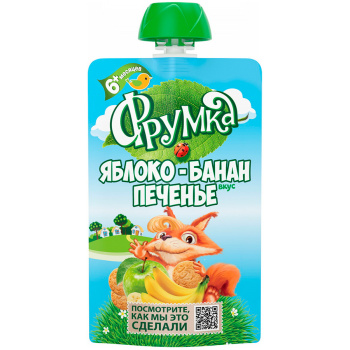 Пюре Фрумка Яблоко Банан со вкусом печенья для детей раннего возраста, 90г