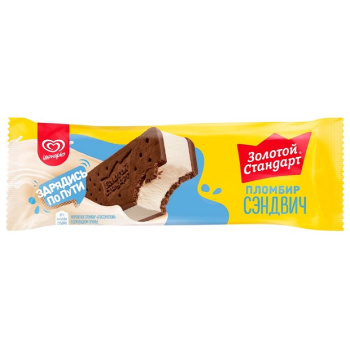 Мороженое Сэндвич Золотой Стандарт с шоколадом и печеньем 135мл БЗМЖ Инмарко