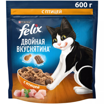 Сухой корм Felix для кошек Двойная вкуснятина с птицей, 600г