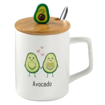 Кружка с крышкой и ложкой Avocado, керамика, белая, 11x8x10 см, 360мл