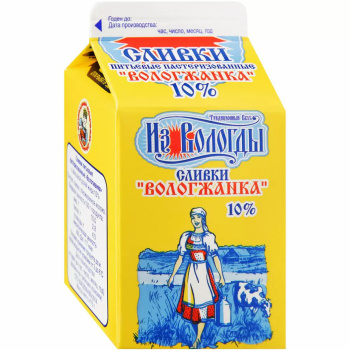 Сливки Вологжанка 10% БЗМЖ, 0,47л