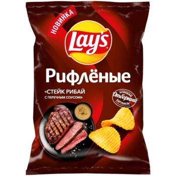 Чипсы Лейс Рифленые Стейк Рибай перечный соус, 140г