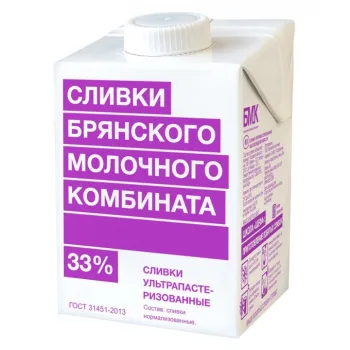Сливки Брянский МК ультрапастеризованные 33% БЗМЖ, 0,5л