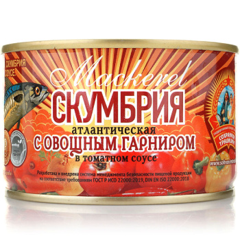 Скумбрия африканская Сохраним Традиции с овощным гарниром в томатном соусе, 240г