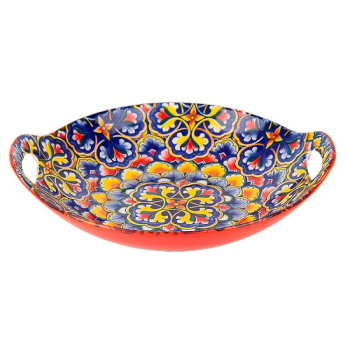 Блюдо с ручками Arabesque, фарфор, красное, 22.5х20.5х4,5см 