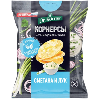 Чипсы Dr.Korner цельнозерновые кукурузно-рисовые со сметаной и зеленым луком, 50г