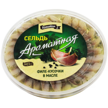 Сельдь Ароматная филе-кусочки в масле Капитан, 180г