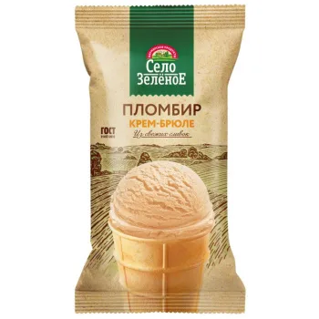Пломбир Село Зеленое Крем-брюле в вафельном стаканчике, 15% БЗМЖ, 90г