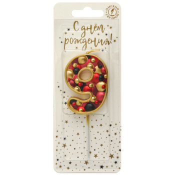 Свеча тортовая маленькая пузырьки 9, золото