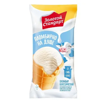 Мороженое пломбир Золотой стандарт в вафельном стаканчике, 12% БЗМЖ, 95г