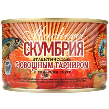 Скумбрия африканская Сохраним Традиции с овощным гарниром в томатном соусе, 240г