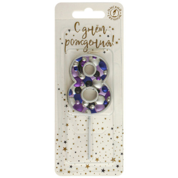 свеча тортовая маленькая пузырьки 8, серебро 