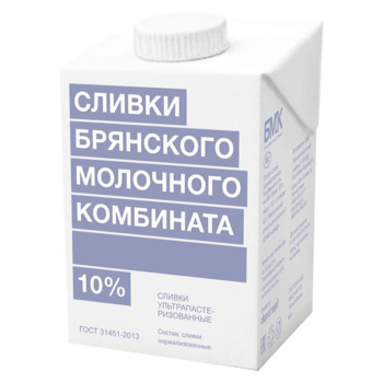 Сливки Брянский МК ультрапастеризованные 10% БЗМЖ, 0,5л 