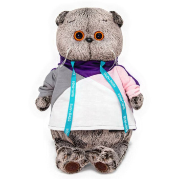 Мягкая игрушка Кот Басик в разноцветной толстовке, 25см