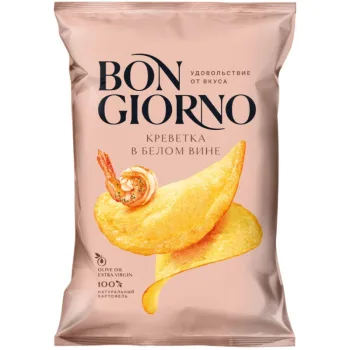 Чипсы картофельные Bon Giorno со вкусом Креветка в белом вине, 80г