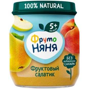 Пюре натуральное ФрутоНяня Фруктовый салатик Из яблок или груш и персиков, 100 г