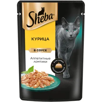 Влажный корм Sheba для кошек ломтики в соусе с курицей, 75г