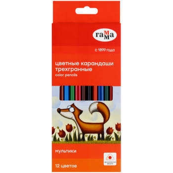 Карандаши цветные 12 цветов Гамма Мультики трехгранные