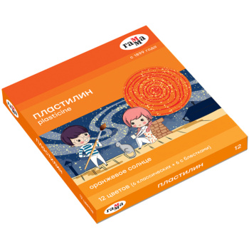 Пластилин Гамма Оранжевое солнце 12 цветов (6 классических, 6 с блестками), 168г