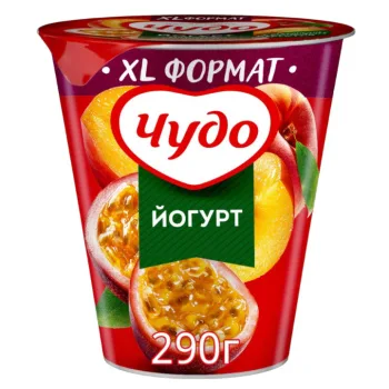 Йогурт вязкий Чудо персик-маракуйя 2% БЗМЖ, 290г