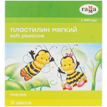 Пластилин восковой мягкий Гамма Пчелка, 12 цветов со стеком, 180г 