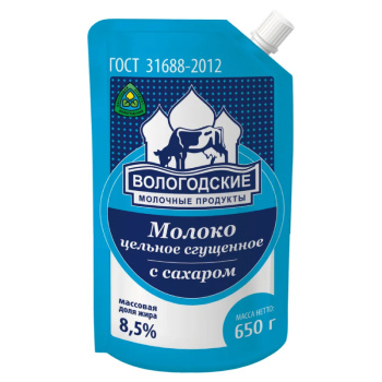 Молоко сгущеное Цельное ГОСТ Вологда 8,5% БЗМЖ, 650г 