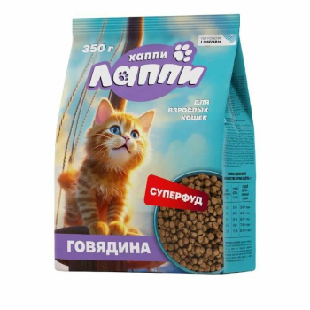 Корм Хаппи Лаппи 350г с говядиной для взрослых кошек