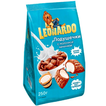 Готовый завтрак Леонардо, подушечки с молочной начинкой, 250г