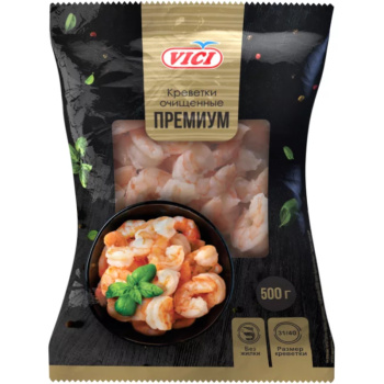 Креветки варено-мороженые Королевские очищенные с хвостиком VICI, 500г