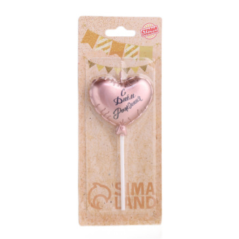 Свеча в торт Воздушный шарик, Сердечко розовое золото, 5,5см