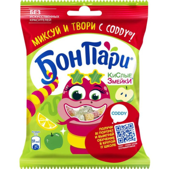 Жевательный мармелад БонПари Кислые змейки 120г