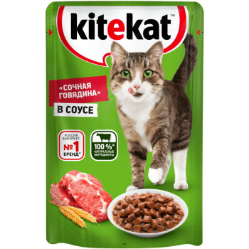 Влажный корм Kitekat для кошек с говядиной в соусе, 85г