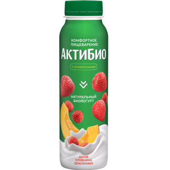 АктиБио йогурт питьевой дыня, клубника, земляника 1,5%, 260г