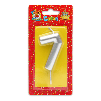 Свеча для торта Цифра 7, Серебряный металлик большая