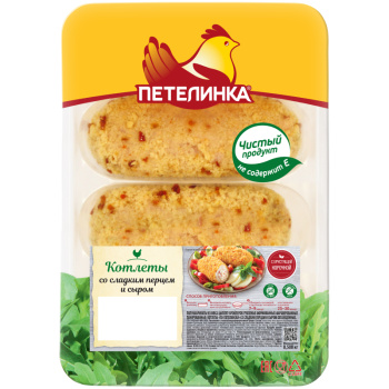 Котлеты со сладким перцем и сыром Петелинка цыпленка-бройлера охлаждённые, 500г
