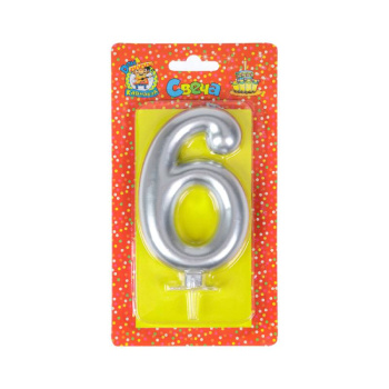 Свеча для торта Серебряный металлик (большая) Цифра 6 С-1878 С-1878