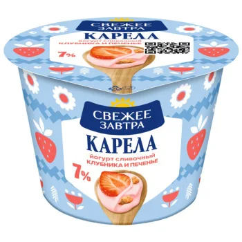 Йогурт Свежее завтра клубника-печенье 7% БЗМЖ, 180г