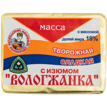 Творожная масса 18% с изюмом Вологжанка 200г БЗМЖ