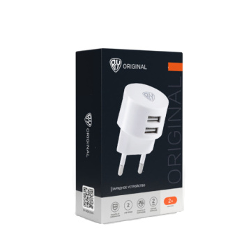 Сетевое зарядное устройство белое, 2xUSB BY, 2А