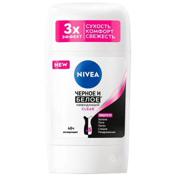 Дезодорант Nivea Clear твердый  жен 50мл Нев.защита для черного и белого