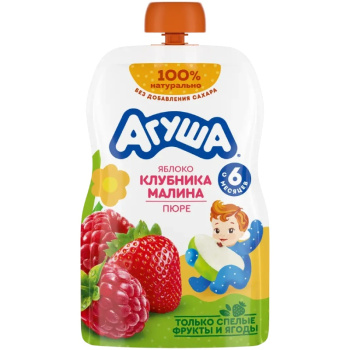 Пюре фруктово-ягодное Агуша Яблоко-клубника-малина с 5 месяцев, 90г
