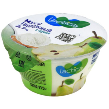 Мусс творожный с грушей Lactica 2,7% БЗМЖ, 115г