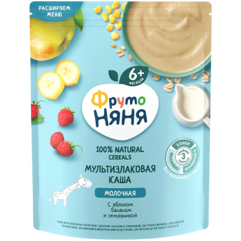 Каша мультизлаковая яблоко банан земляника ФрутоНяня 200 г