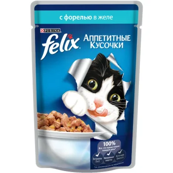Влажный корм Felix для кошек аппетитные кусочки с форелью в желе, 85г