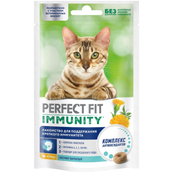 Лакомство PerfectFit для кошек курица с добавлением бархатцев, 50г  
